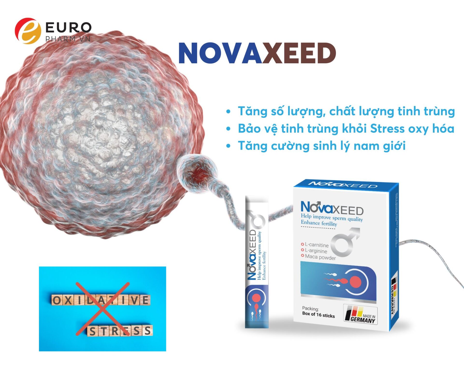 Novaxeed bảo vệ tinh trùng khỏi stress oxy hóa và ROS, Novaxeed - Tăng số lượng và chất lượng tinh trùng